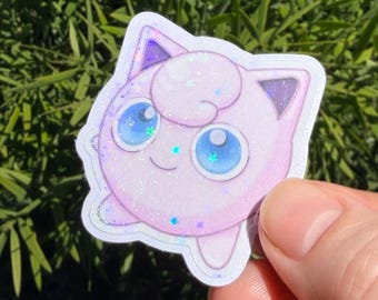 Cute Pink Puff Pkmn Inspired Sticker | Kawaii Pastel Vinyl Decal | Cute Retro Gamer Sticker | Soft Aesthetic Laptop Sticker poke jiggly