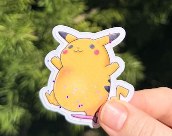 Chubby Electric Mouse Pkmn Inspired Sticker | Cute Retro Kawaii Vinyl Sticker | Pastel Gamer Decal | Nostalgic Cute Sticker Pika Poke