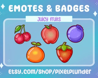Set of 5  JUICY FRUIT badges YouTube, twitch & discord - Cute FRUIT orange strawberry blueberry cherry that are perfect for your stream