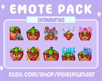 Set of 10 cute orange strawberry  emotes for YouTube, twitch & discord - Cute bright strawberry emotes that are perfect for your stream