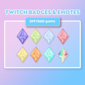 Twitch BIT and SUB badges, Twitch art, Channel Art, Gems, Gemstones, sparkly Twitch badges