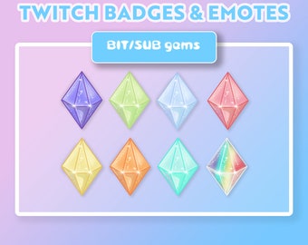 Twitch BIT and SUB badges, Twitch art, Channel Art, Gems, Gemstones, sparkly Twitch badges