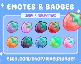 Conjunto de 10 insignias de Jelly Strawberries YouTube, twitch y discord: lindas fresas que son perfectas para su transmisión