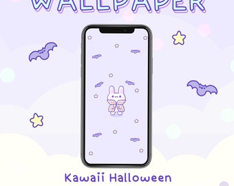 Wallpaper kawaii Halloween pastel bunny vampire bats stars for iPhone or Android cute Halloween wallpaper for phone