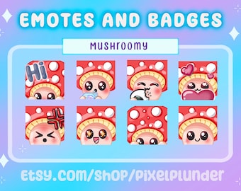Set of 8 mushroom emotes for YouTube, twitch & discord - Cute mushroom emotes that are perfect for your stream