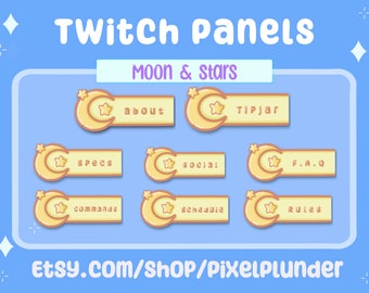 Set of 8 yellow moons and stars TWITCH PANELS YouTube, twitch & discord - Cute pastel panels that are perfect for your stream