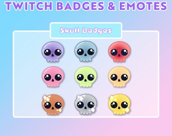 Skull Badges, Twitch Subscriber, Kawaii Skulls, Twitch Subscriber, Twitch Art, Twitch Creative, Twitch Loyalty, Halloween Badges