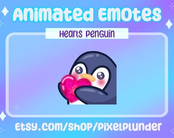 ANIMATED penguin hearts emote YouTube, twitch & discord - Cute love penguin animated emote kawaii