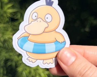 Cute Duck Floatie Pkmn Inspired Sticker | Kawaii Summer Vinyl Decal | Cozy Gamer Laptop Sticker | Cute Water Bottle Sticker Psyduck