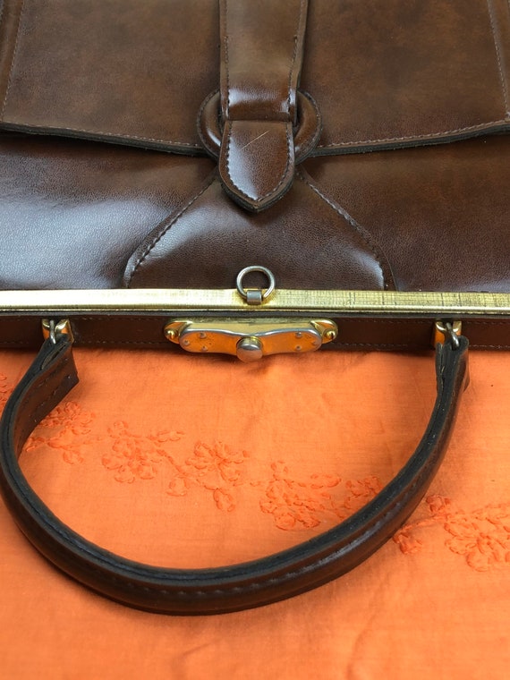 Vintage Brown Leather Bag, 50s-60s, Retro Handbag… - image 5