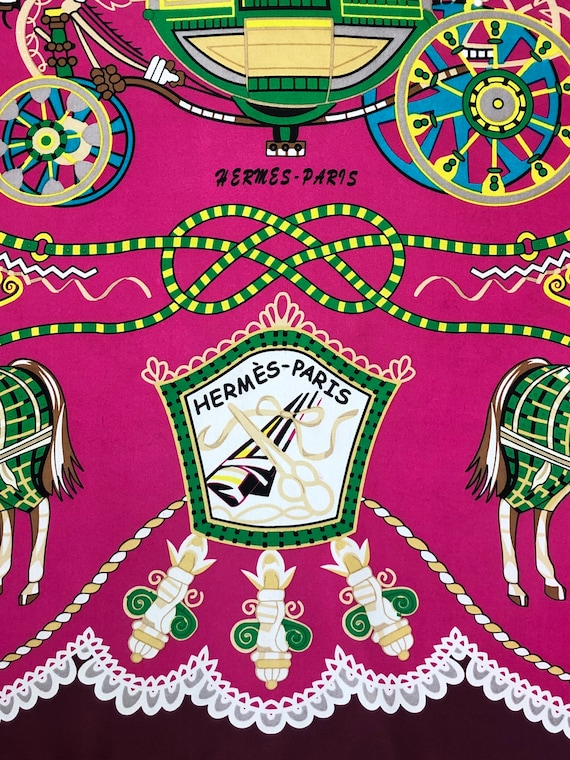 Vintage Hermes Scarf, Pink Horses Carriage, Rare … - image 9