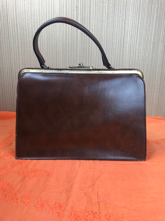 Vintage Brown Leather Bag, 50s-60s, Retro Handbag… - image 3
