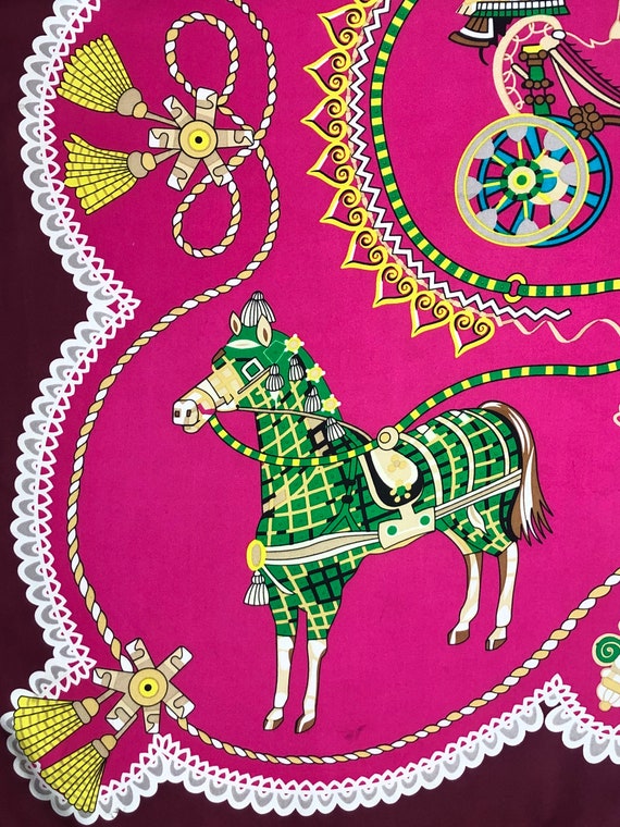 Vintage Hermes Scarf, Pink Horses Carriage, Rare … - image 5