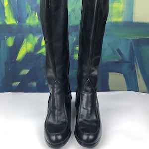 Vintage Sofacq Black Boots, Fashionable Leather Design High Boots, Exclusive