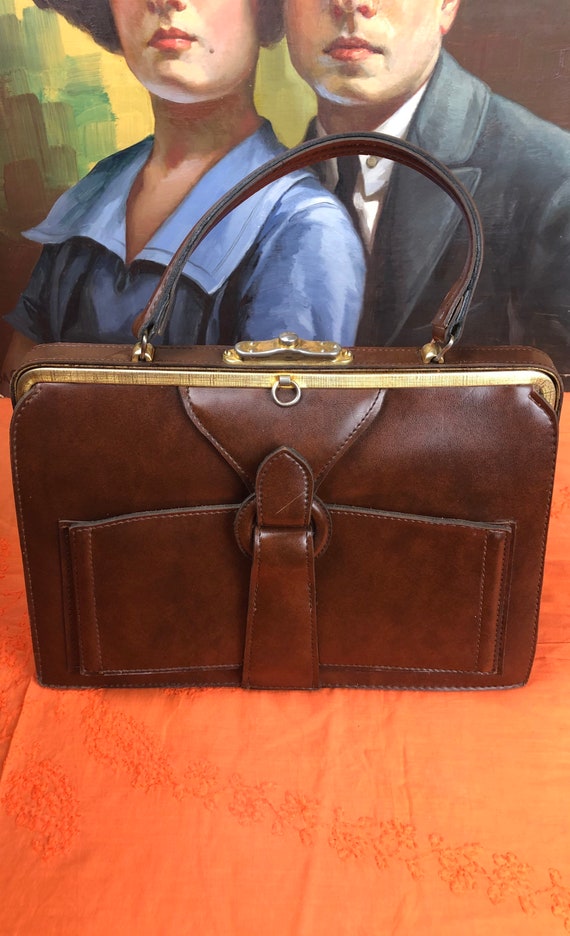 Vintage Brown Leather Bag, 50s-60s, Retro Handbag… - image 2