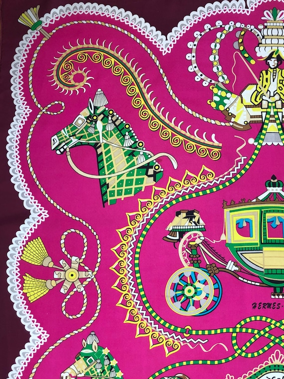 Vintage Hermes Scarf, Pink Horses Carriage, Rare … - image 2