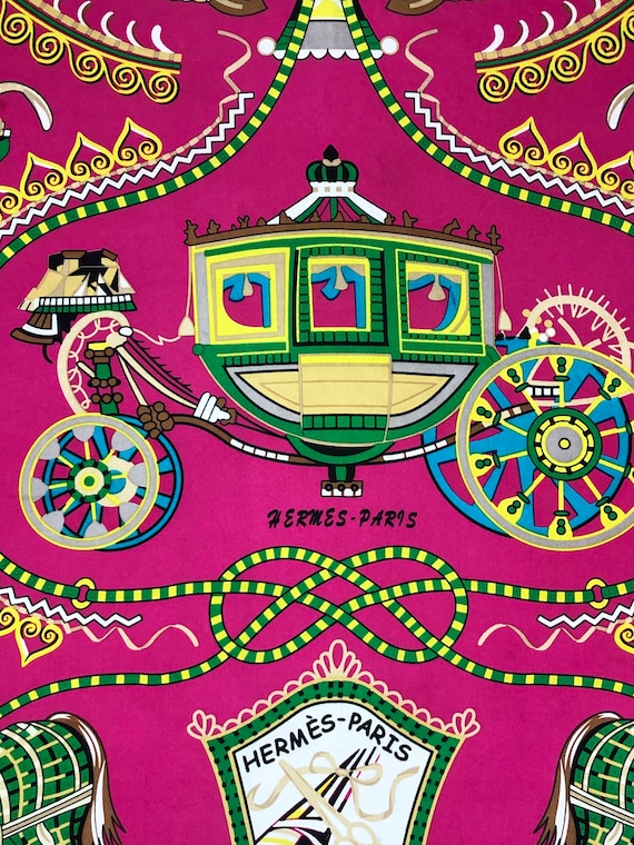 Vintage Hermes Scarf, Pink Horses Carriage, Rare … - image 8