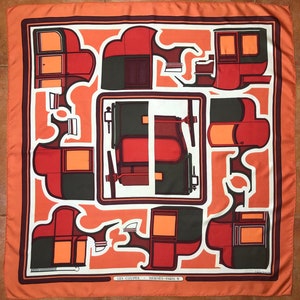 Hermes Vintage Orange Scarf Rare Artistic Design Exclusive Luxury Silk