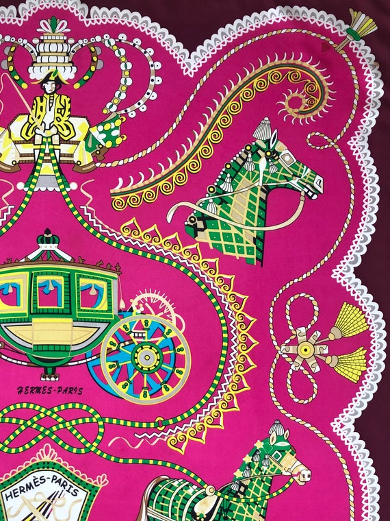 Vintage Hermes Scarf, Pink Horses Carriage, Rare … - image 4