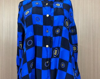 Vintage black and blue blouse DINOVALIANO, fashionable blouse