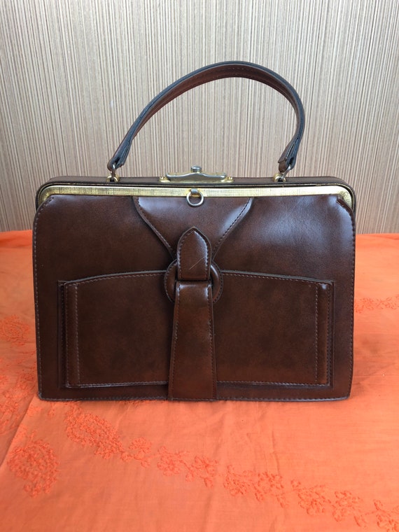Vintage Brown Leather Bag, 50s-60s, Retro Handbag… - image 1