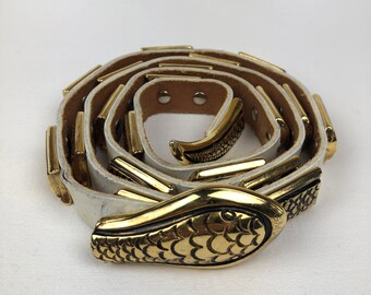 Vintage Golden Snake Belt, GMV Golden Color White Belt, Stylish Exclusive