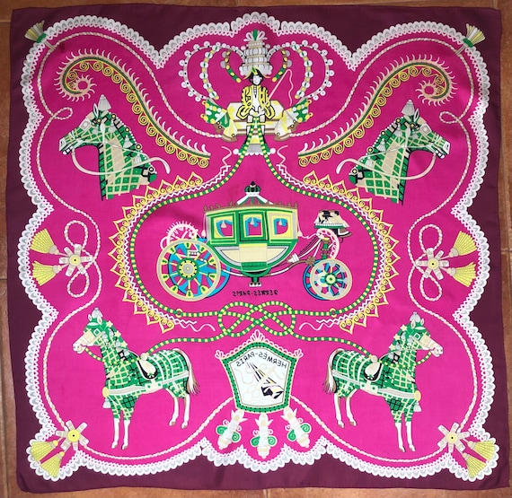 Vintage Hermes Scarf, Pink Horses Carriage, Rare … - image 10