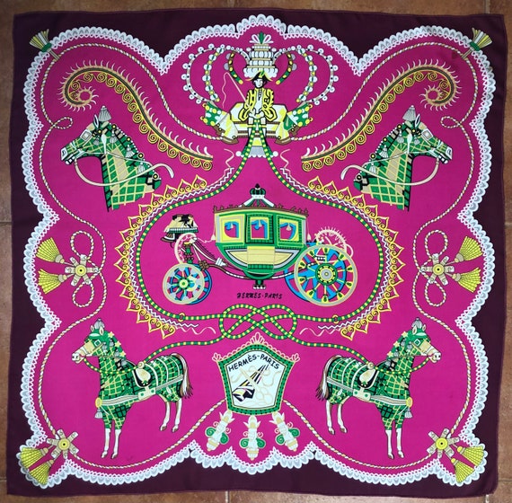 Vintage Hermes Scarf, Pink Horses Carriage, Rare … - image 1