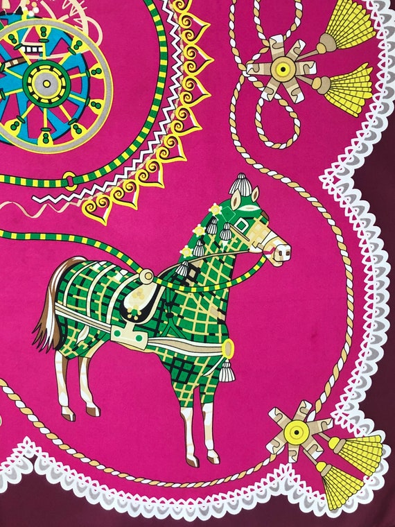 Vintage Hermes Scarf, Pink Horses Carriage, Rare … - image 7