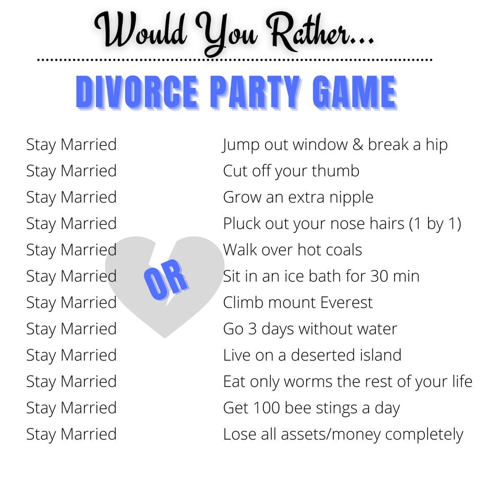 Divorce party game happily divorced divorced AF Etsy