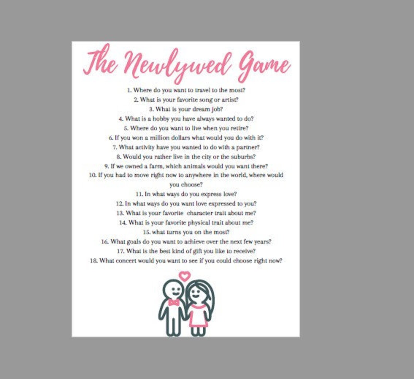 Wedding Games Newlywed Game Bride And Groom Downloadable Etsy 