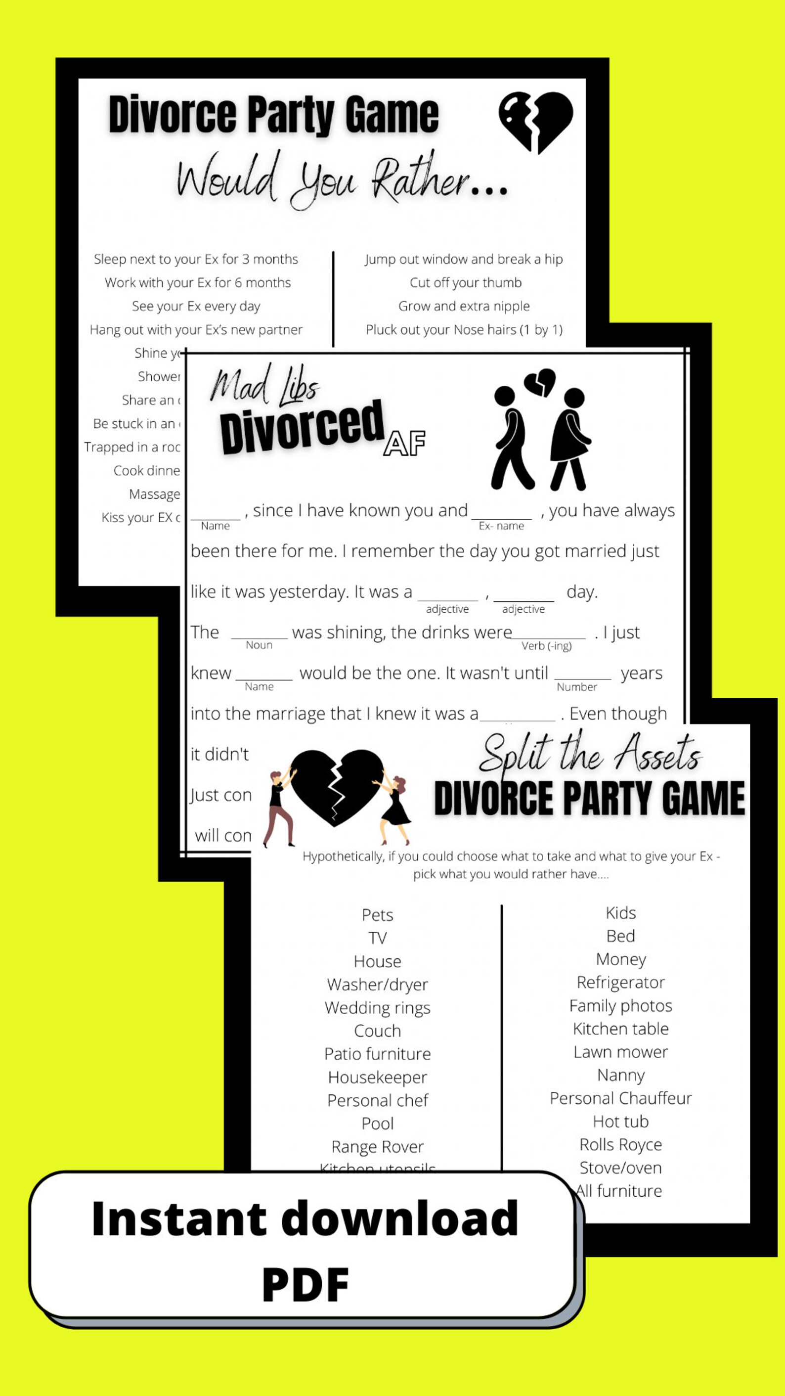 Divorce Party Game Bundle Set of 3 Games Etsy