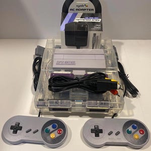 Custom SNES LED - Clear Retro Shell Starter Bundle & Multi-Color LED Super Nintendo w/ Accessories