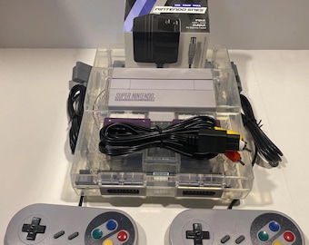 Custom SNES LED - Clear Retro Shell Starter Bundle & Multi-Color LED Super Nintendo w/ Accessories