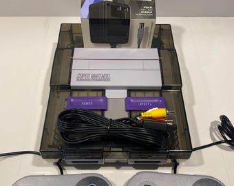 Custom Clear Smoked SNES Console Bundle: Multi-Color LED Mod + Super Mario World