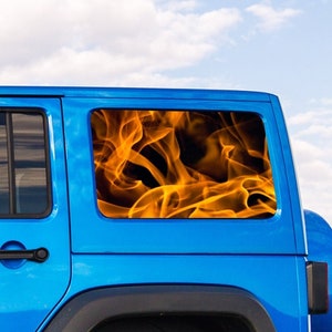 Flames Fire Window Perforated Vinyl Flag See-Thru Graphics Fit Jeep Wrangler JKU JLU 2007-2024 Puzzle