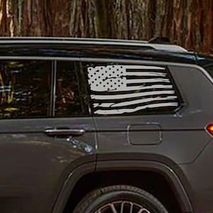 Distressed American Flag Rear Quarter 3rd Row Window Decals fit Jeep Grand Cherokee L 2021-2025
