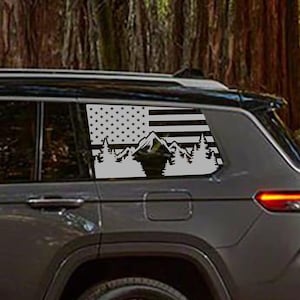American Mountains Flag Rear Quarter 3rd Row Window Decals fit Jeep Grand Cherokee L 2021-2024