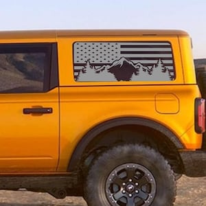 American Flag With Mountain Scene Rear Window Decals fit Ford Bronco 6g Hardtop 2021+ Big Bronco Full Size
