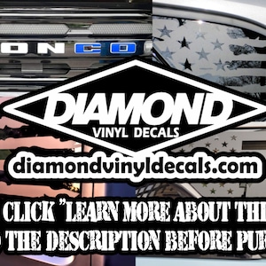 May include: A black and white American flag vinyl decal with a distressed look. The decal is on a car window and has the text "DIAMOND VINYL DECALS" and "diamondvinyldecals.com".