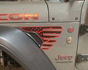 Fender Vent Distressed Flag Decals fit 2018-2024 Jeep Wrangler / Gladiator Rubicon Style