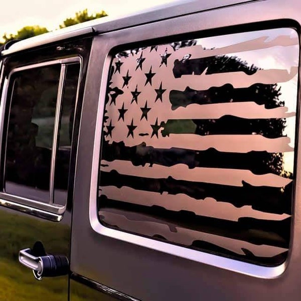 Distressed American Flag Rear Window Decals fit Jeep Wrangler Unlimited 4Dr JKU JLU  x2 2007-2024