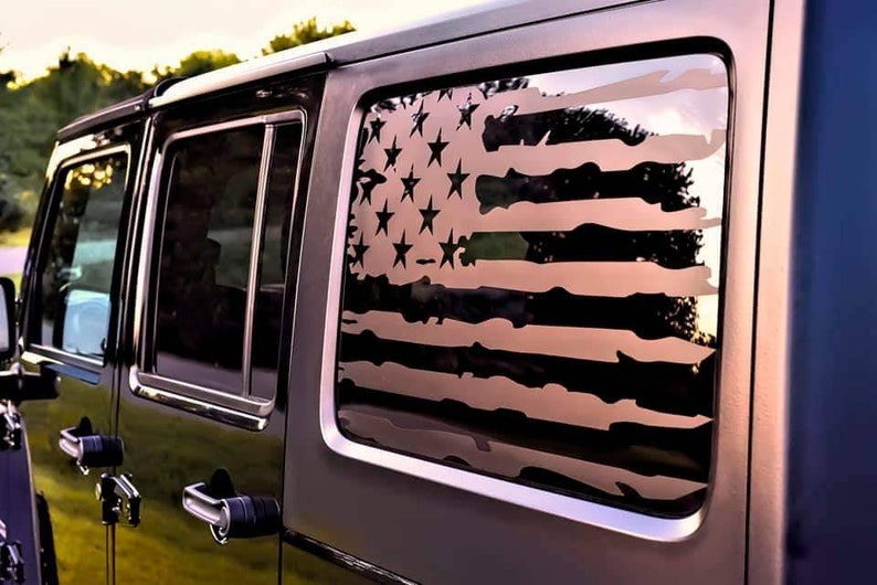 American Flag Rear Window Decal For Jeep Wrangler JL 2018+ 4 Door – Gloss Black