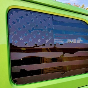 Patriotic Kit Distressed American Flag Rear Window Decals AND Hood Decal fits Jeep Wrangler Unlimited 4Dr JKU JLU
