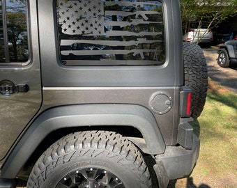 Distressed USA American Flag Decal Sticker For Jeep Wrangler JK 2 Door - Window