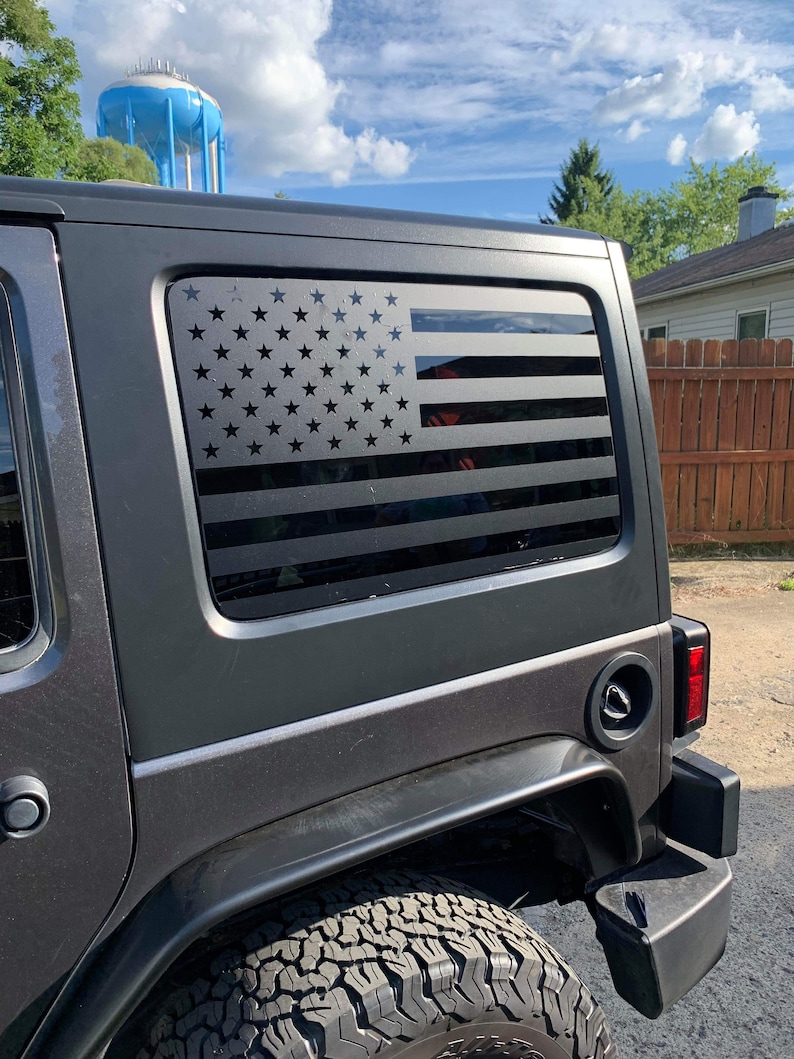 American Flag Rear Window Decals fit Jeep Wrangler Unlimited Jk Jku Jl Jlu 2007-2024 image 1