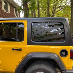 Distressed American Flag Rear Window Decals fits Jeep Wrangler Unlimited 4Dr JKU JLU Fits 2007-2024