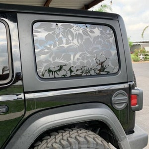 Floral Flower Print Rear Window Decals fit Jeep Wrangler Unlimited 2Dr JK JL 4Dr Jku JLU  x2 2007-2025