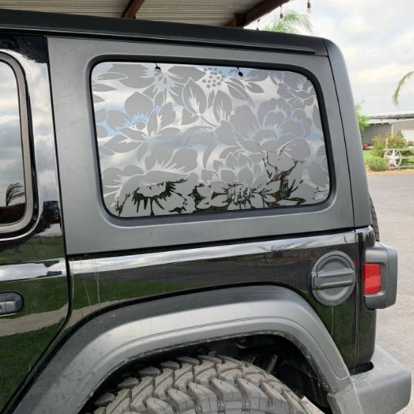 Floral Flower Print Rear Window Decals fit Jeep Wrangler Unlimited 2Dr JK JL 4Dr Jku JLU  x2 2007-2025