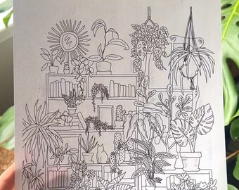 Página para colorear de estantería botánica - ¡Descarga digital, impresión en casa!